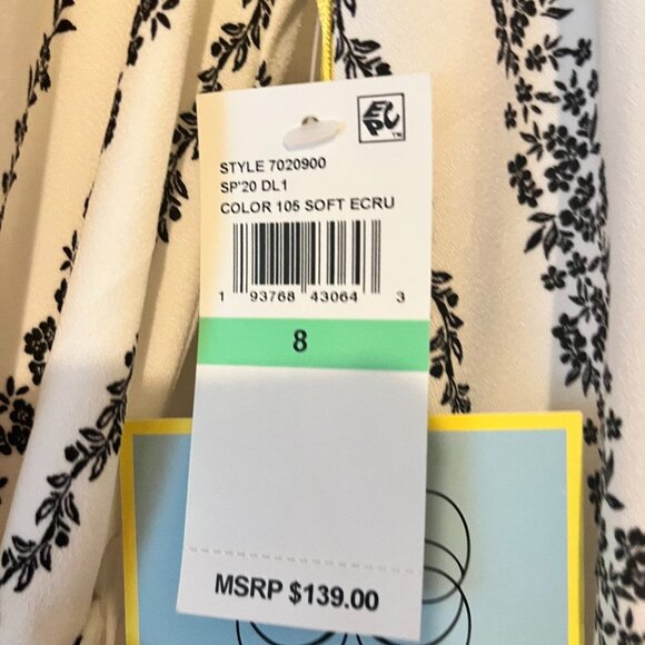 CeCe Sportswear Women's Tie Sleeve V-Neck Flower Chain Dress with Belt Size 8 - Picture 2 of 6